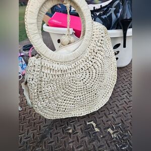 Fashion Nova Cream Woven Tote Bag